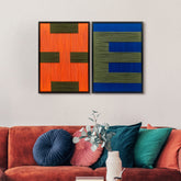 Modern Geometry and Chromatic Balance - Contemporary Artistry Meticulously Crafted with Woven Threads